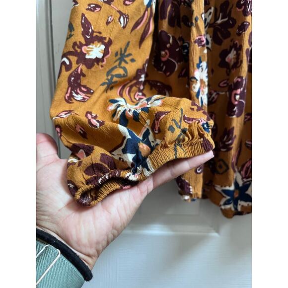 Sonoma Brown Print Square Neck Lyocell Rayon Blend Peasant Boho Blouse Size 1X - Picture 6 of 10